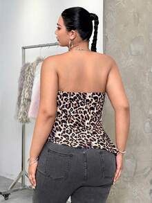 SHEIN EZwear Plus Size Women's Leopard Print Tube Top, For Summer