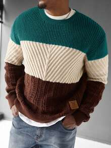Maglione casual da uomo a righe colorate, autunno/inverno