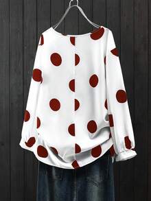 Linhara Elegant Commute & Vacation Style Women's Casual Versatile Comfortable Fabric Round Neck Long Sleeve Regular Design Black & White Plus Size Blouse, Spring/Summer/Autumn