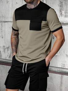 Manfinity Homme Men's Summer Casual Pocket Patchwork T-Shirt And Shorts Set