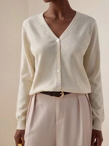 Lyxana Women's Solid Color Long Sleeve Single-Breasted Casual Knitted Cardigan, Autumn Fall Winter Cloth For Women - Apricot - View 7