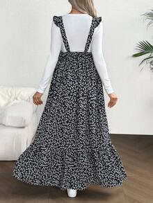 SHEIN Váy bầu tay lỡ họa tiết hoa thanh lịch cho kỳ nghỉ - màu đen - Xem 2