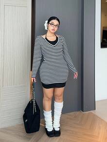 Flirla Plus Size Fashionable Y2K Sexy Bodycon Dress - Black - View 3