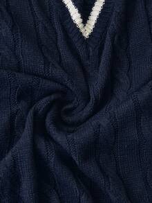 Louniche Maglione a maniche lunghe con spalle a caduta, lavorazione a trecce e bordo a righe - Blu Navy - Visualizzare 7