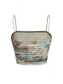 Y2Kool cha5rlie Artist Girlcore Mesh Spaghetti Strap Printed Fashionable Women's Camisole Top For Summer, Holiday, Vacation, Beach, Festival, Ibiza Fits, Western Wear Going Out Autumn