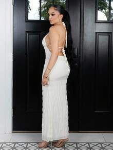 Melissa Matos Vestido de mujer de unicolor con cuello redondo, sin mangas y talle a la cintura midi/largo - Blanco - Ver 5
