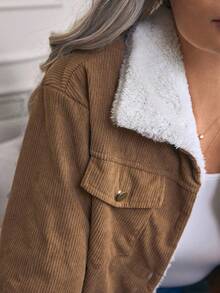 Louniche Casual Color Block Fluffy Collar Thermal Lined Jacket, Autumn/Winter - Brown - View 2