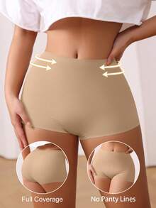 1pc Women's Solid Color Shaping Bodysuit, Mid-Waist Bottom - Camel - View 3