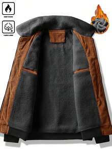 Manfinity Homme Áo khoác nhung kẻ dày dặn, có lớp lót dành cho nam mùa thu và đông, áo khoác nhung kẻ dài tay mùa đông cho nam, Old Money - Màu nâu  Mocha - Xem 3