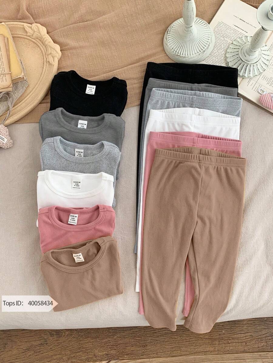 SHEIN LMoss Kids LMoss 6pcs/Set Baby Girl Cute Knitted Elastic Waist Solid Color Pants,Autumn/Winter Leggings Newborn Fall - Multicolor - View 1
