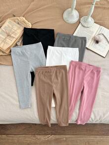 SHEIN LMoss Kids LMoss 6pcs/Set Baby Girl Cute Knitted Elastic Waist Solid Color Pants,Autumn/Winter Leggings Newborn Fall - Multicolor - View 7
