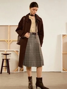 Florisole Falda a cuadros elegante para mujer, adecuada para ir al trabajo - Marrón - Ver 4