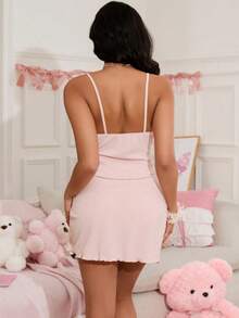Snug Zone Sweet & Sexy Lace Patchwork Pleated Women Nightgown - Pink - View 2