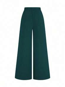 Elenzga Plus Size Women's Business Commuting High-Waisted I-Pleat Waist Straight Pants