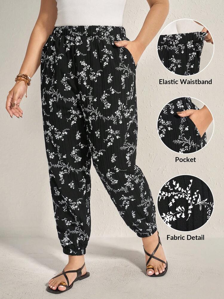 Plus Ditsy Floral Slant Pocket Pants Fall Women Clothes Fall Clothes Plus Size Fall Outfits For Women  Fall Outfits Women