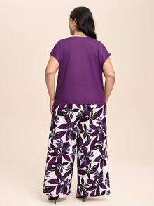 Comfylo Women V-Neck Solid Color Casual Elegant Western Top Pants Set Summer Outfits For Women Vacation Outfits Woman Vacation Wedding Guest Purple - Multicolor - View 2