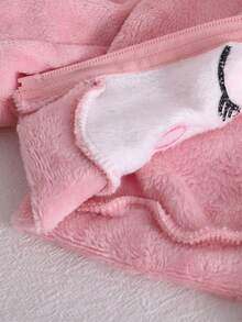 Baby Girls' Pink Rabbit Animal Plush Jacket & Pants Casual Comfortable Loungewear Set Fall Winter - Pink - View 4