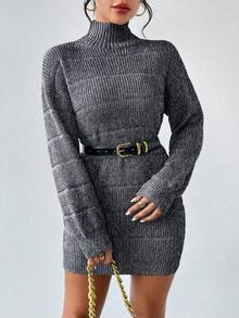 RosyDaze Vestido de manga larga con cuello alto texturizado para mujer - Blanco y Negro - Ver 6