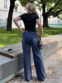 Jeta Ari Solid Color Pocket Casual Loose Fit Jeans - Blue - View 2