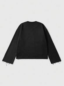ROMWE MEN Street Life Áo thun nam tay dài dáng rộng in họa tiết cổ điển đính đá Rhinestone, mùa thu - màu đen - Xem 3