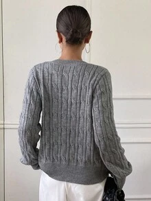 DAZY Women's Casual Loose Fit Gray Cardigan Sweater, Autumn/Winter