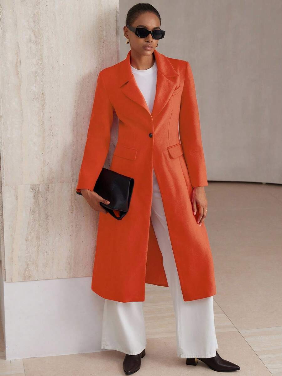 Aveloria Modichic New Stylish Commuter Chic Tailored Long Blazer Coat - Orange - View 1