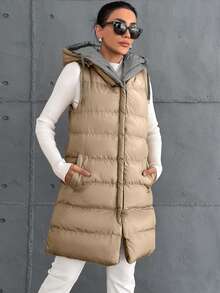 EURMUSE Abrigo chaleco acolchado con cremallera y cordón en la capucha para talla pequeña - Gris - Ver 6