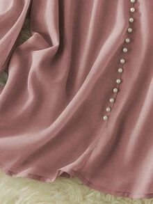 Lacomfia Áo cánh voan viền ren đính ngọc trai thanh lịch cỡ lớn dành cho nữ - Bụi hồng - Xem 7