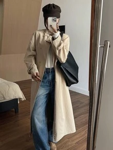 DAZY Women's Loose Casual Long Windbreaker Jacket, Thickened Regular Coat, Autumn/Winter - Khaki - View 3