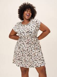 Comfylo Plus Size Printed Cinching Waist Casual Dress Fall Women Clothes Fall Clothes Plus Size Fall Outfits For Women  Fall Outfits Women - White - View 8