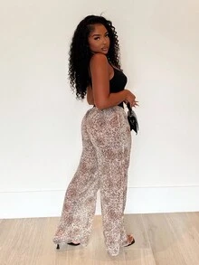 Alexandranx 印花网眼花卉阔腿系带裤 春夏、伊比沙岛、假日、可爱、浪漫、节日、度假沙滩装、海滩波西米亚风 - 彩色 - 查看 5