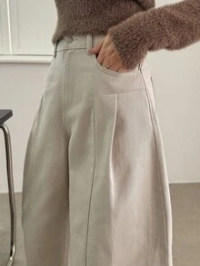 Dazy-Less 女士宽松休闲牛仔裤，秋冬商务休闲女装 - 灰色 - 查看 5