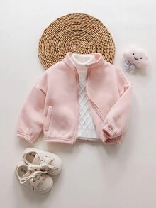 SHEIN Sweat-shirt-shirt rose à col montant tricoté, mignon et polyvalent, manches longues, automne/hiver