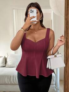 Vionelle 大码女式优雅无袖吊带背心，法式浪漫风格，适合办公室、通勤、下午茶、派对、度假 - 紅色 - 查看 3