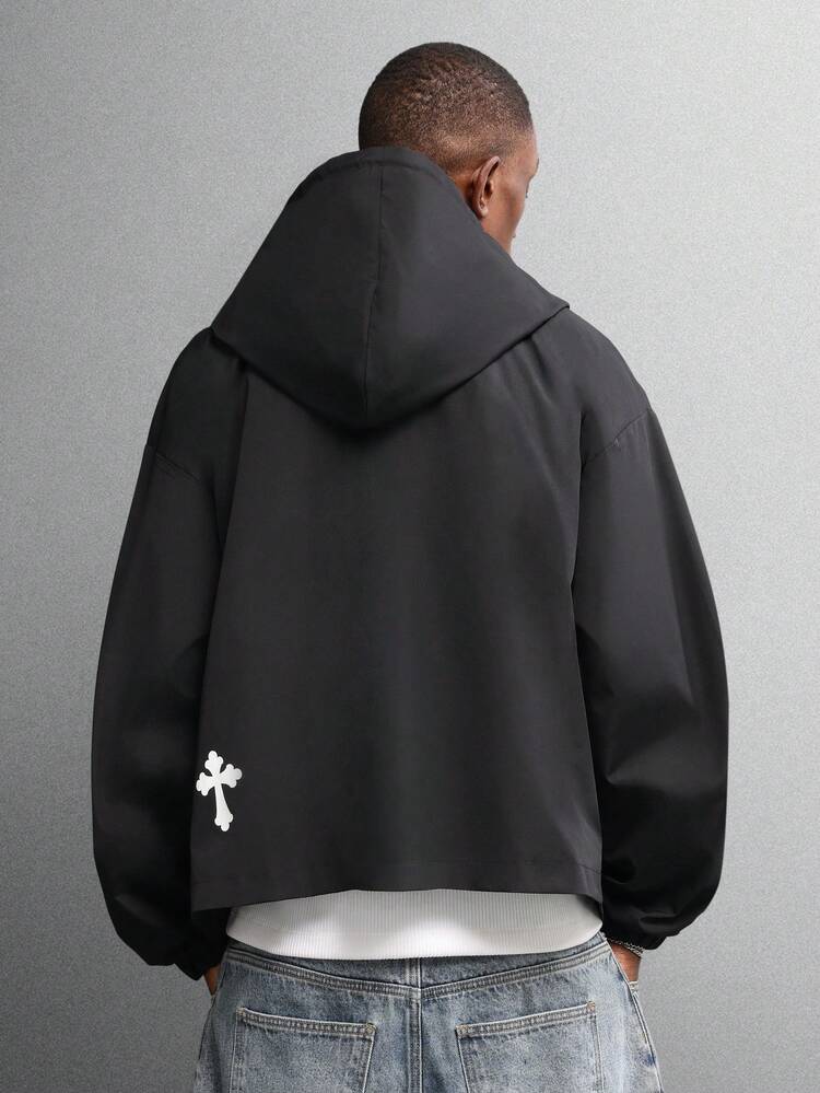 Oversized Windbreaker With Cross Print Design