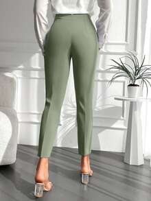 Pantaloni eleganti a vita alta, a forma conica, in tessuto elasticizzato, crop, di colore unito, adatti per l'uso quotidiano