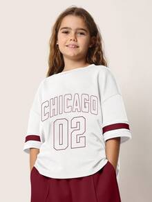 SUMWON Tween Girls Chicago 02 校队风格套装秋冬运动衫阔腿裤两件套休闲街头服饰 - 紅色 - 查看 3