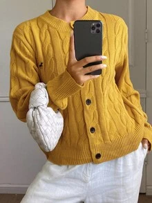 DAZY 宽松刺绣图案圆领休闲复古风格女式开衫，秋季