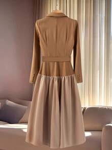 Franclia 简约V领二合一修身连衣裙，商务休闲 - 棕色 - 查看 2