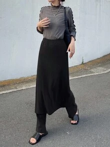 FRIFUL Women's Black Solid Color Elastic Waist Casual Pants, Versatile Leggings For Autumn - Black - View 2