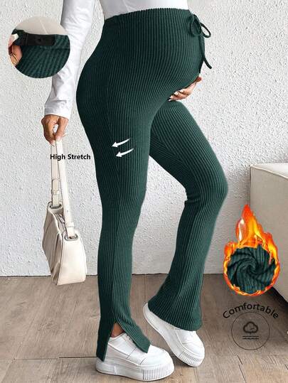 SHEIN Pregnant Women's Ribbed Skinny Slit Pants