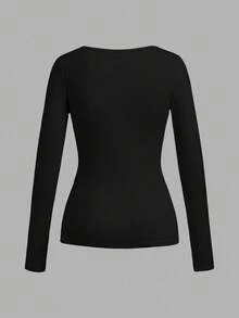 Attitoon Women's V-Neck Casual Minimalist Versatile Slim Fit Long Sleeve T-Shirt, Suitable For Airport OutfitIn Fall/Winter