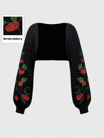 Boléro court gothique de femme avec broderie de vigne de citrouille d'Halloween, fine cache-maillot de dessus