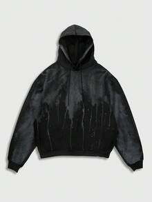 ROMWE MEN Street Life 男士精致圆点连帽卫衣，适合秋冬季日常穿着 - 黑色 - 查看 1