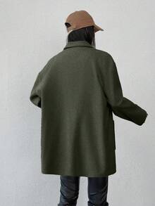 EURMUSE Cotton Knitted Overcoat Drop Shoulder Double Pocket Coat Easy To Style Perfect For Autumn And Winter - Green - View 2