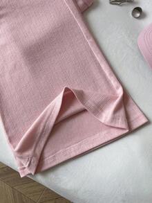 Elamini 1 Stück Damen Rosa Lässig Sport Leggings, Herbst Zuhause Enge Hose