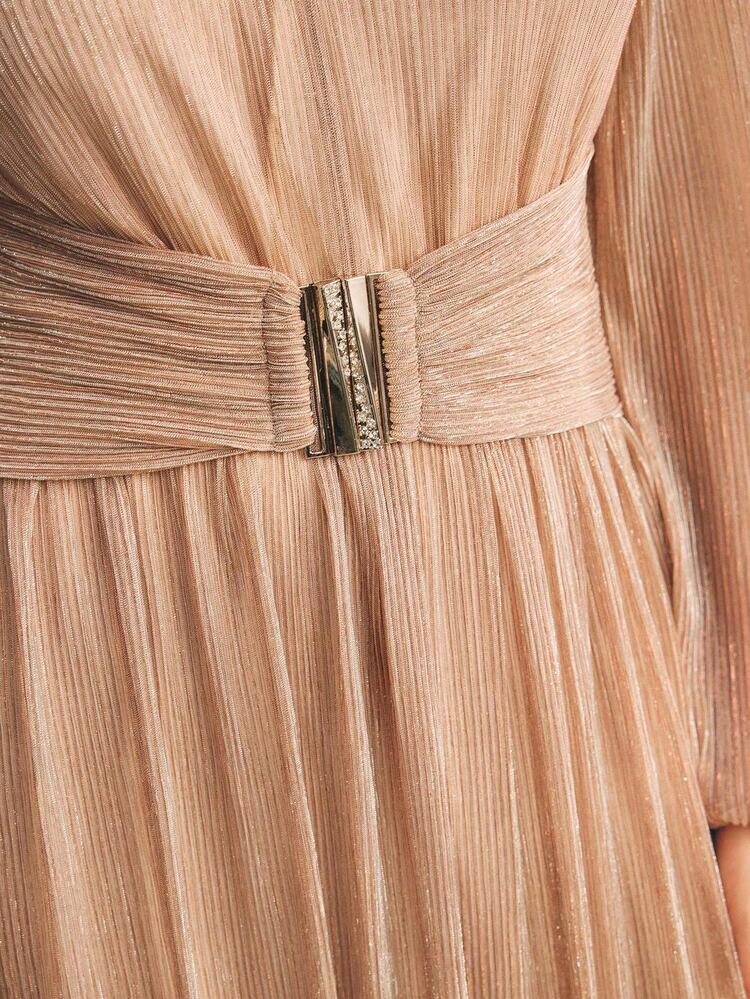 Vestido Longo de Manga Longa em Tule Rosa Champanhe Elegante, Versátil para Festa, Chique, Outono/Inverno, Noite, Natal, Trabalho, Ano Novo, Formatura, Casamento