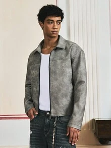 EASEVO Plus Size Men Casual Vintage Distressed Jacket - Grey - View 2