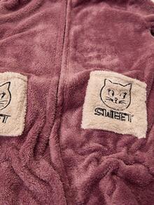 Loomlin Women's CAT Embroidery 3D Ear Design Hooded Belted Flannel Robe,Soft Fluffy Winter Robes For Women - Multicolor - View 7