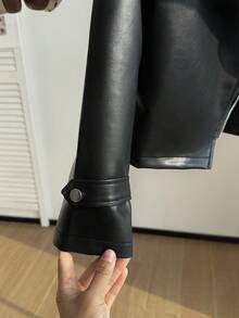 SHEIN Elladie kids 1 Áo khoác da giả cho bé gái, trang phục ngoài trời thiết yếu cho mùa thu, phong cách đường phố phù hợp cho các buổi đi chơi thường ngày và mặc hàng ngày - màu đen - Xem 5